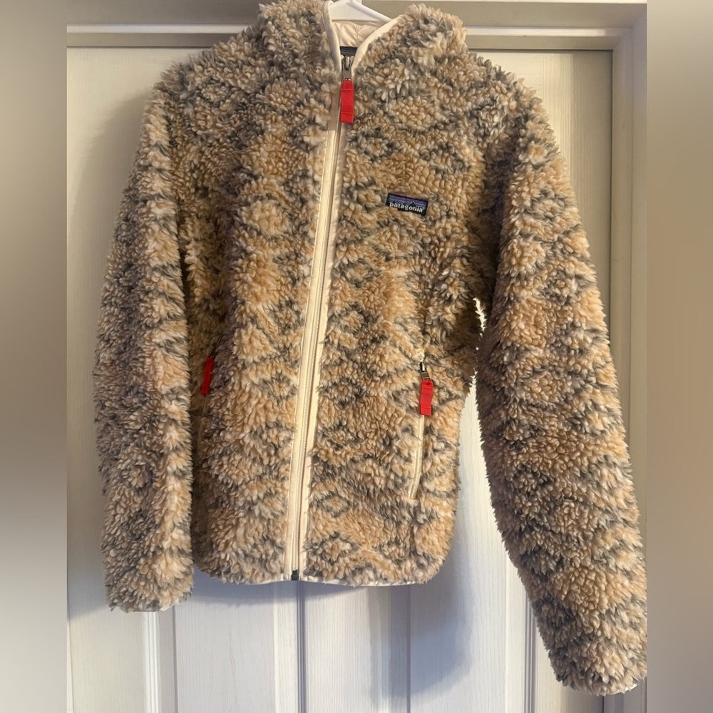 Patagonia Womens Retro X Deep Pile Fleece Tan Teddy Jacket with Hood sz Small